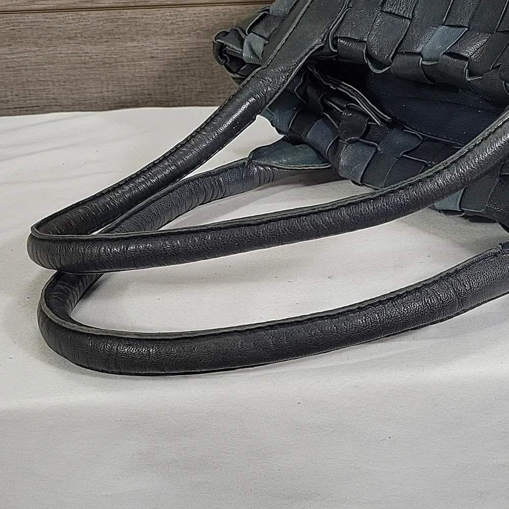 Monserat de Lucca for Anthropologie Blue Woven Leather Tote Bag